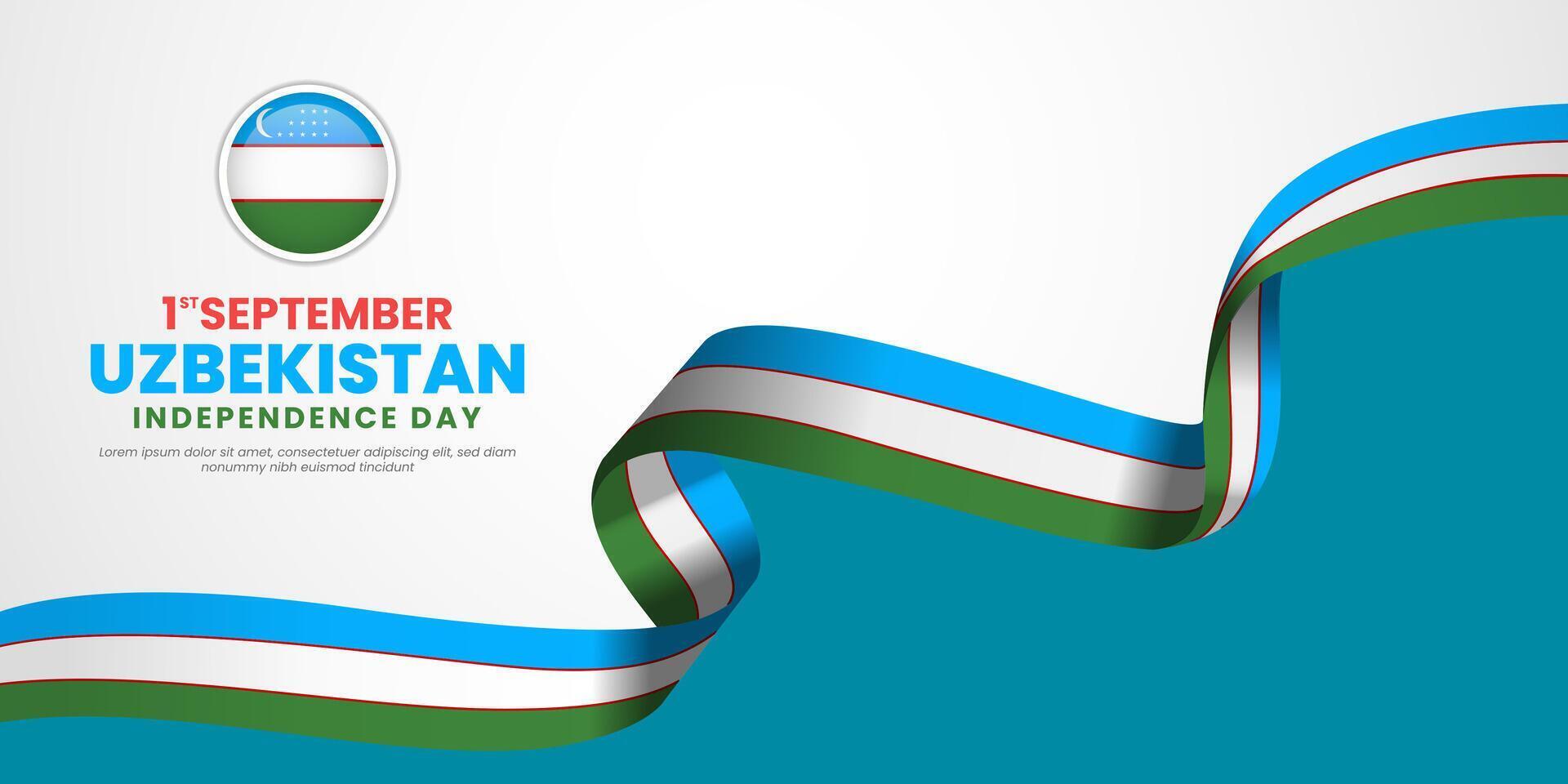 Uzbekistan Independence Day 1 September with waving flags copy space background vector