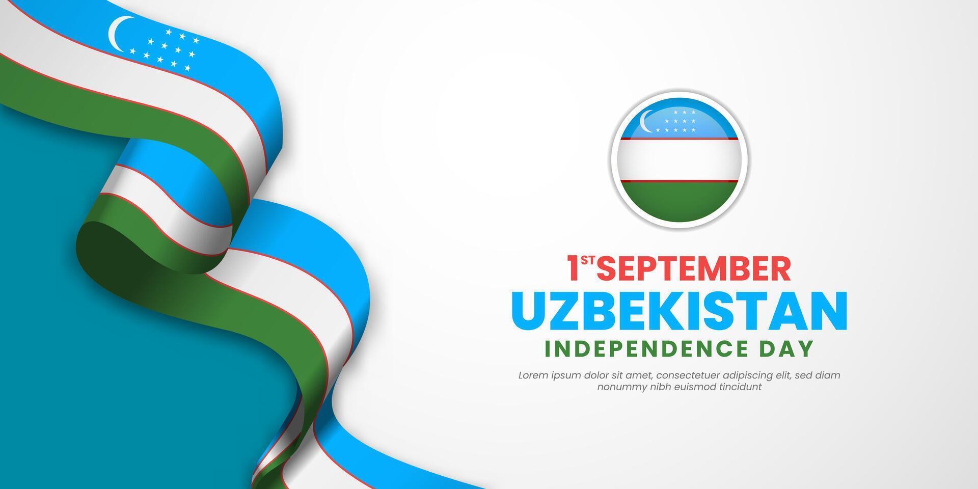 Uzbekistan Independence Day 1 September with waving flags copy space background vector