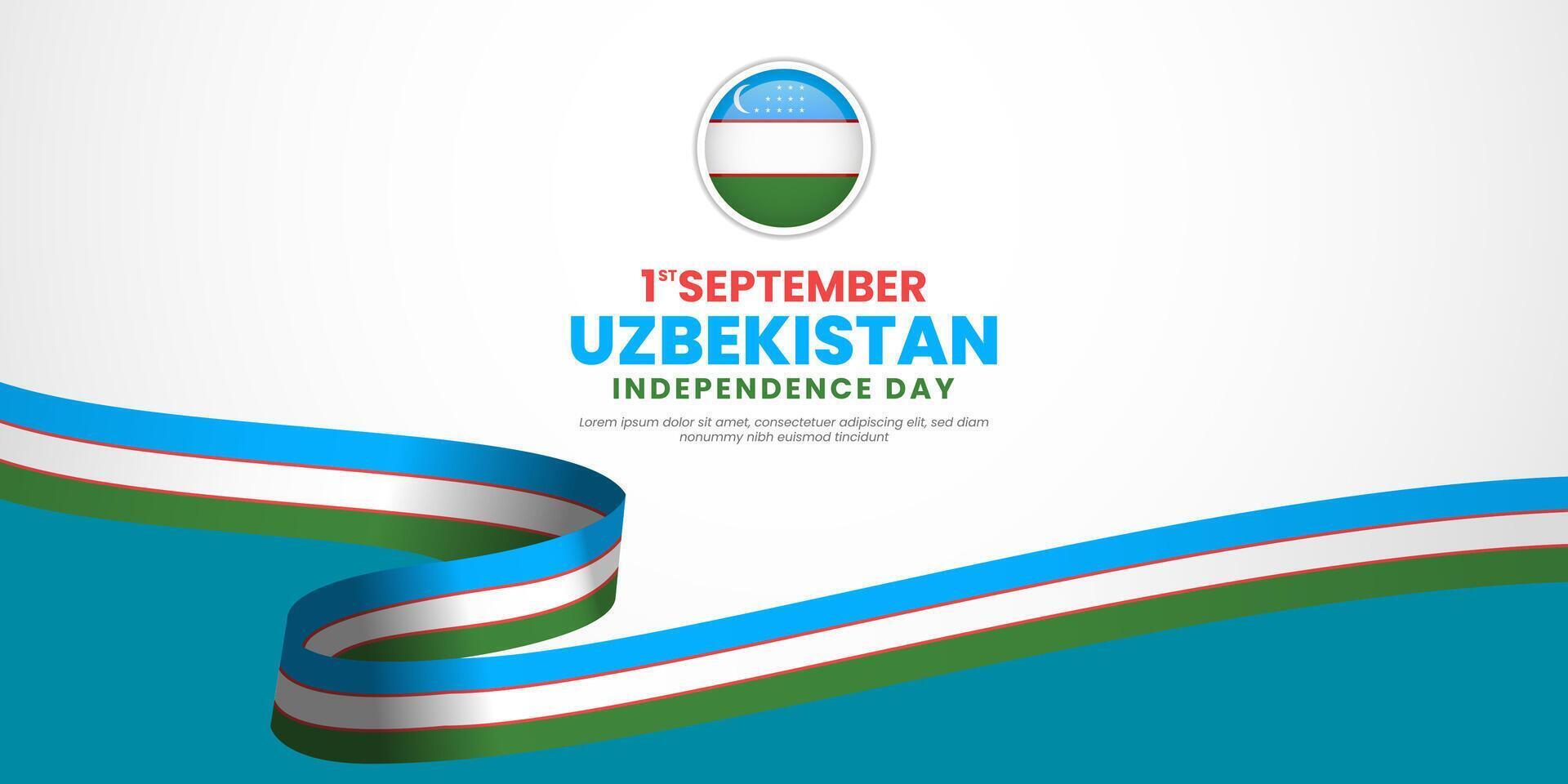 Uzbekistan Independence Day 1 September with waving flags copy space background vector