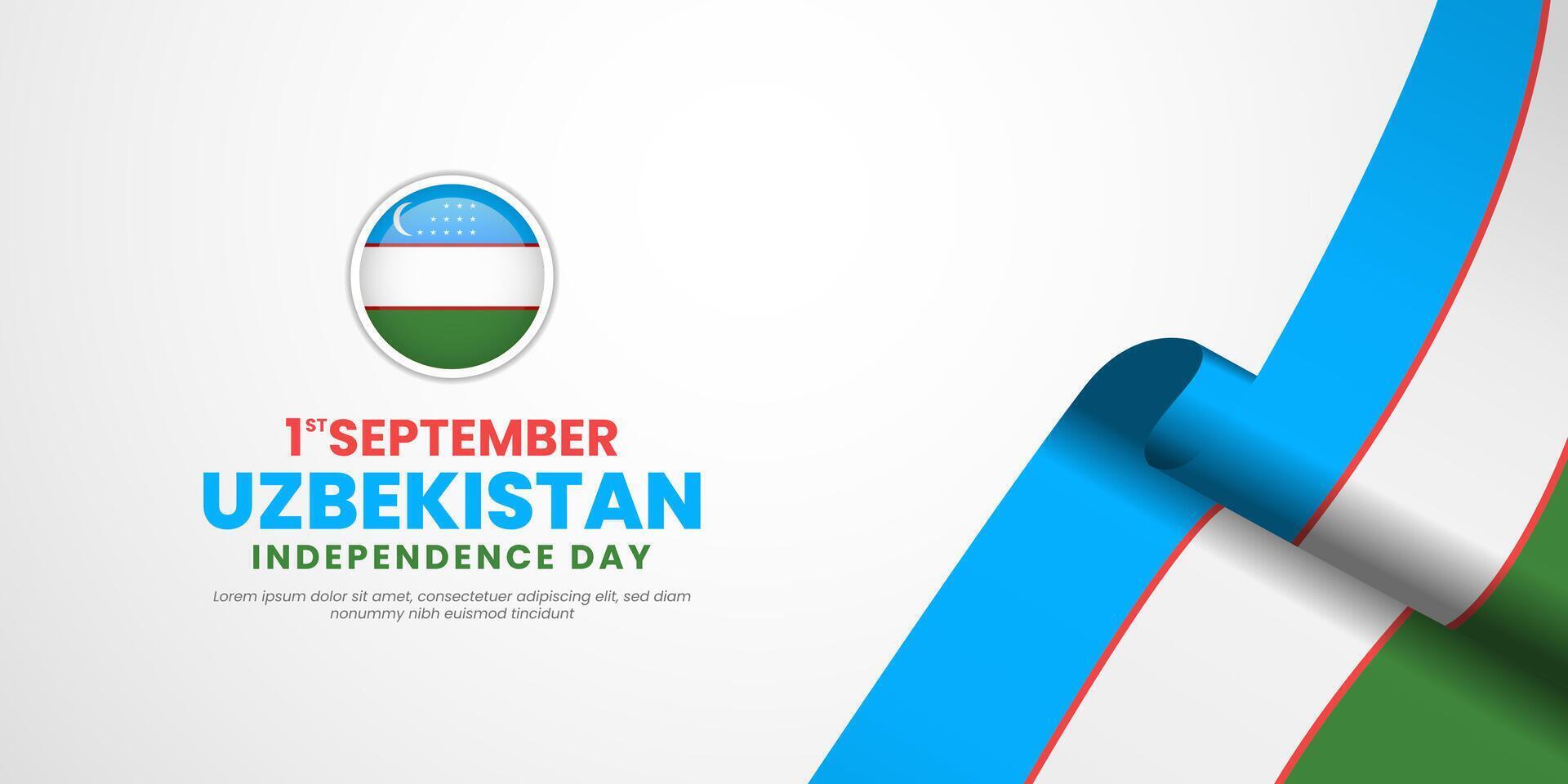 Uzbekistan Independence Day 1 September with waving flags copy space background vector