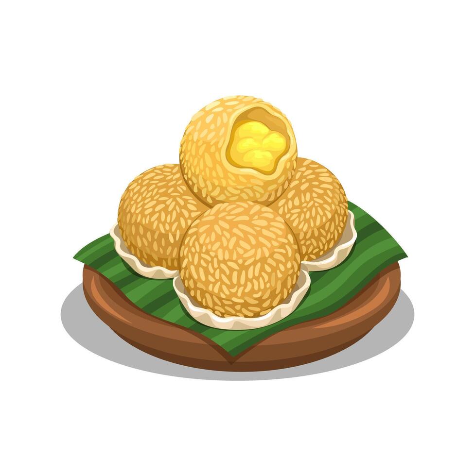 Onde Onde Indonesian Traditional Cake Cartoon Illustration vector
