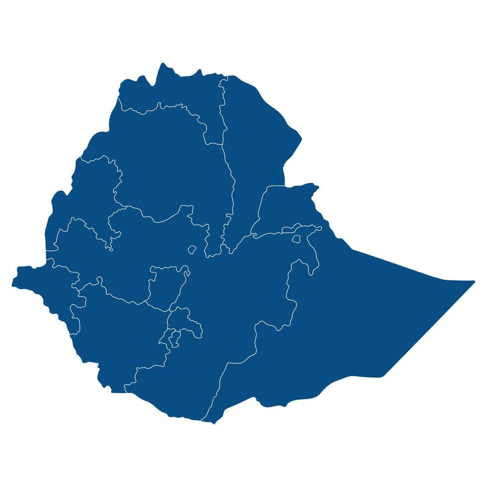 Ethiopia map. Map of Ethiopia in administrative provinces in blue color vector