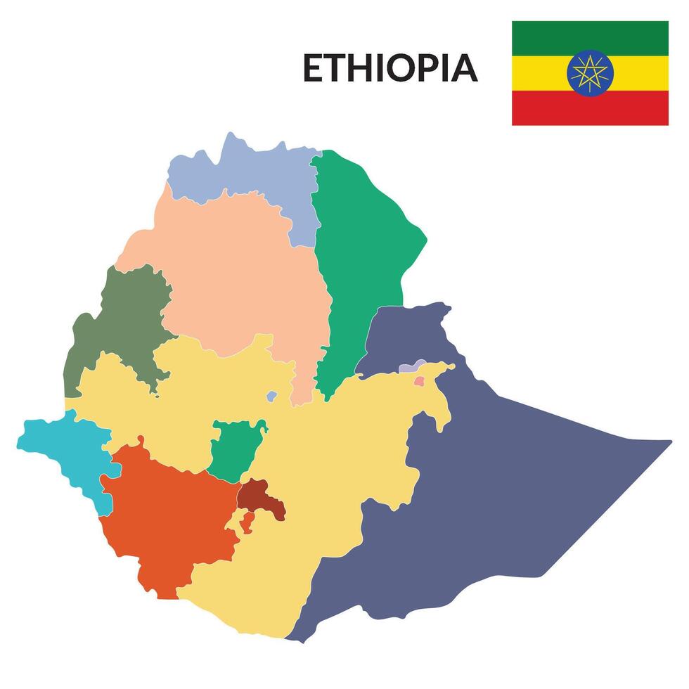 Ethiopia map. Map of Ethiopia in administrative provinces in multicolor vector