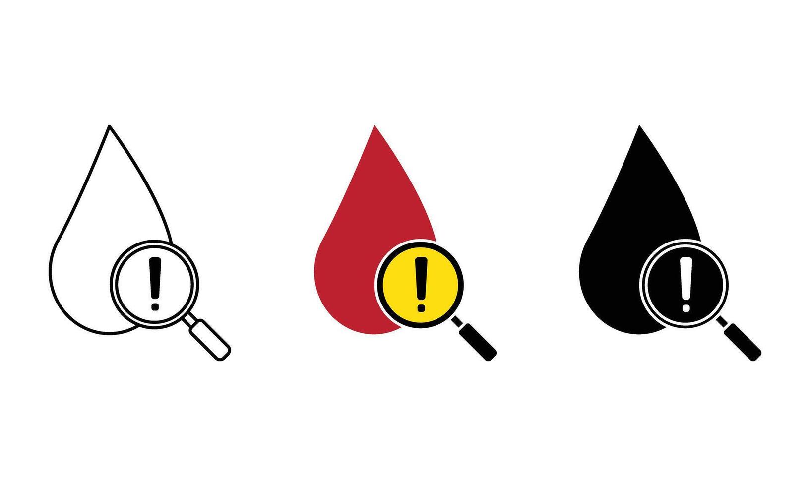 Droplet of blood with magnifying glass and exclamation mark vector