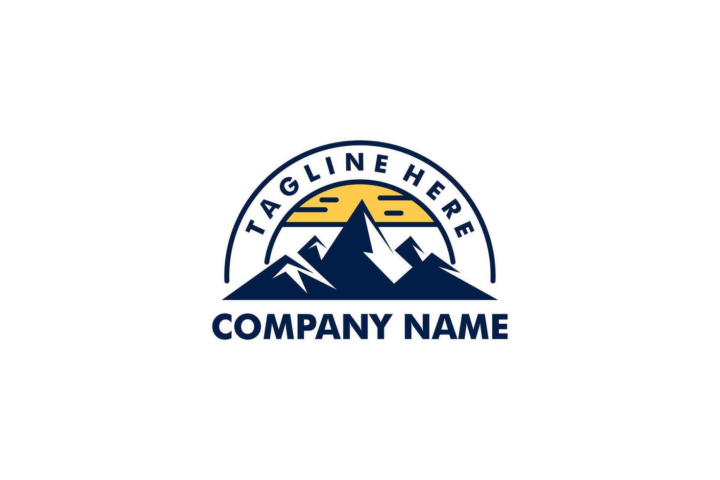 Minimalist mountain range logo with a rising sun. Perfect for outdoor, adventure, and nature brands seeking a symbolic and inspiring design vector