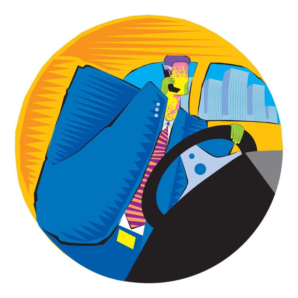 a businessman driving car while talking on vector