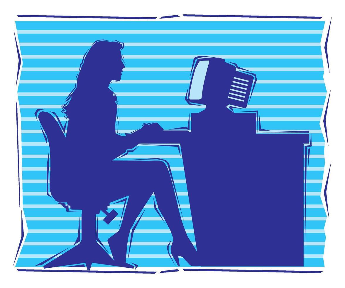 a Businesswoman sitting in front of the computer design vector