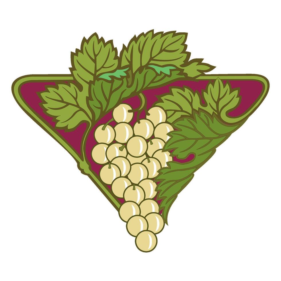 Grape vine or grape branch decorative elements, set. Isolated hanging grape twigs with green and purple berries. Framing or decor for banner design vector