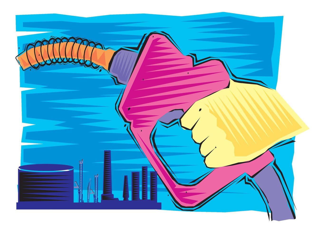 Abstract Clipart of petroleum production process and hand catch Gasoline Handgun vector