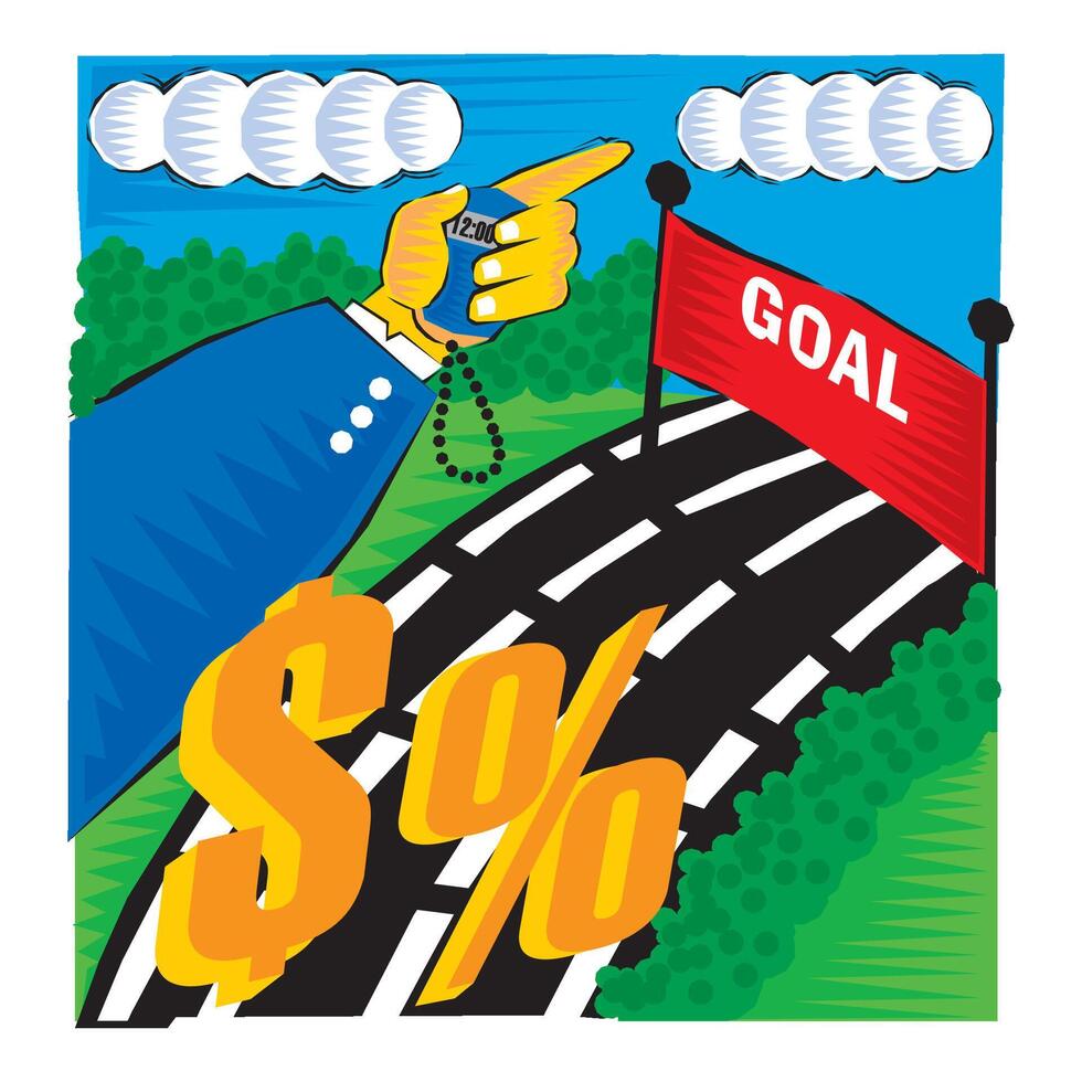 Clip Art of Business goals flat businessman starting in track with hand vector