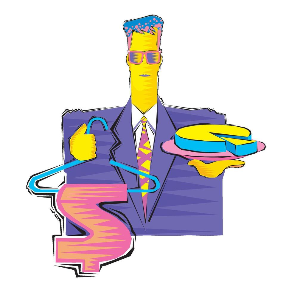 a person holding dollar sign and pie chart symbol businessman concern about company s growth vector
