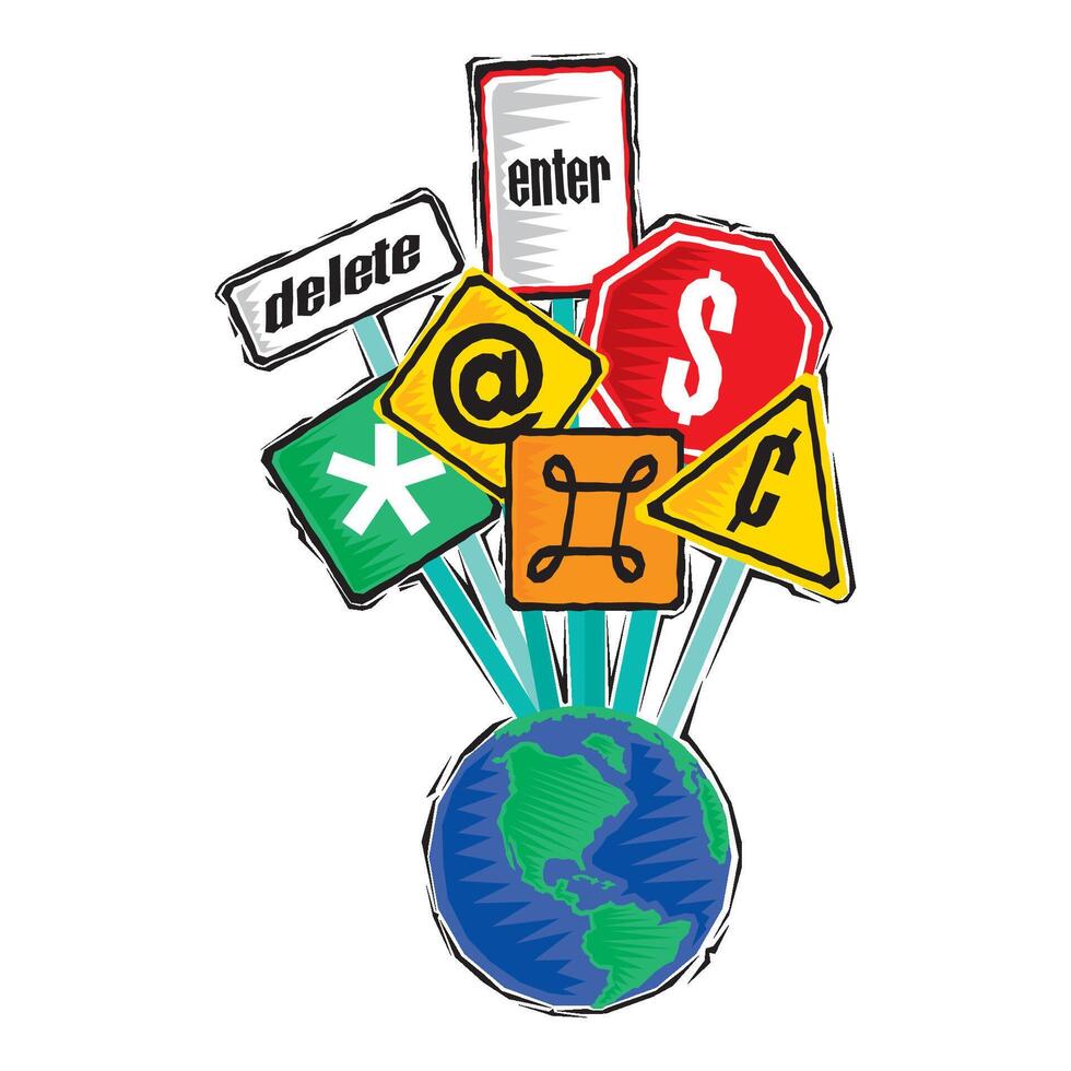 people are going digital through heavy usage of computer keyboard symbols coming out of earth vector