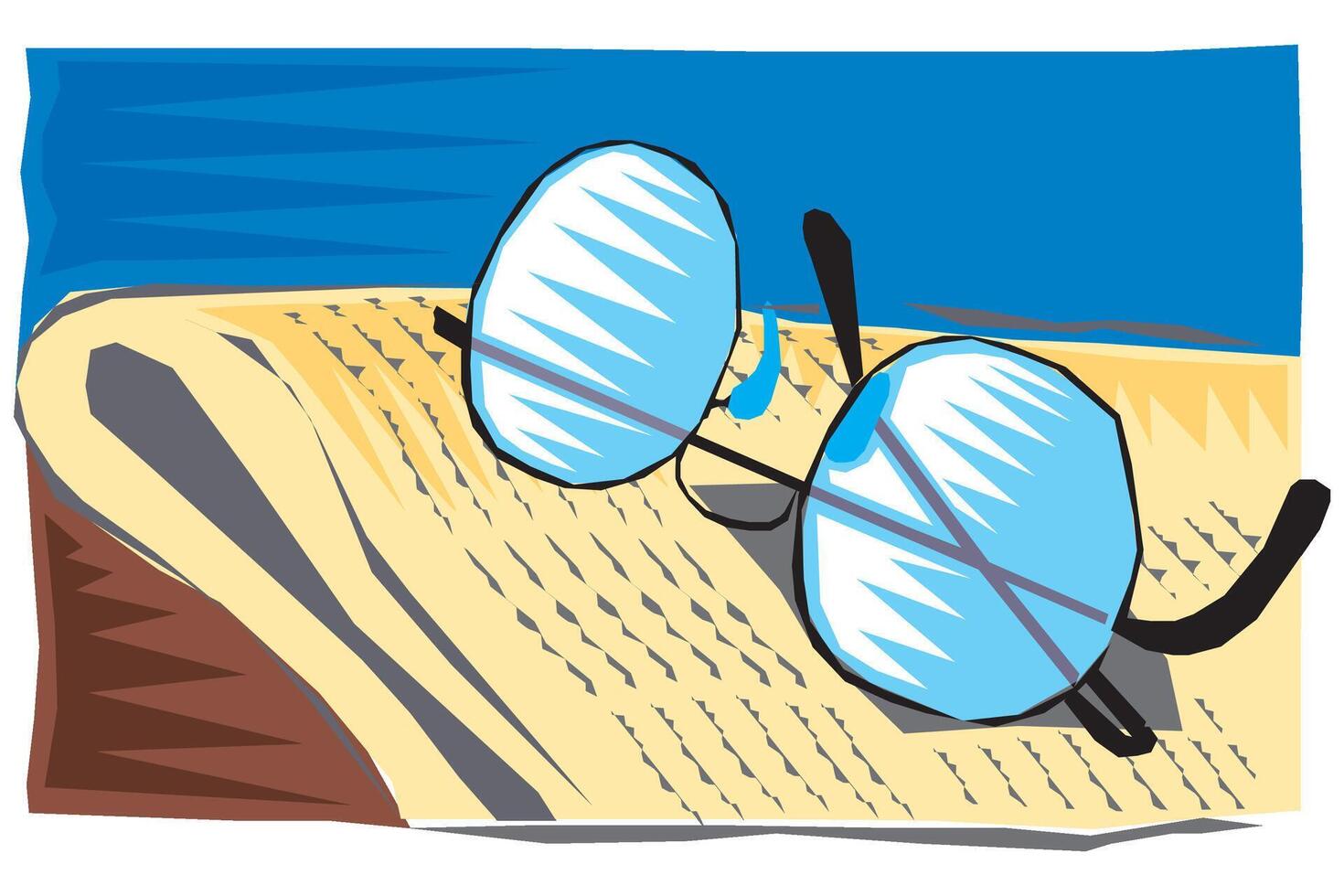 Stack of newspapers and glasses. Hand drawn engraving style illustrations. vector
