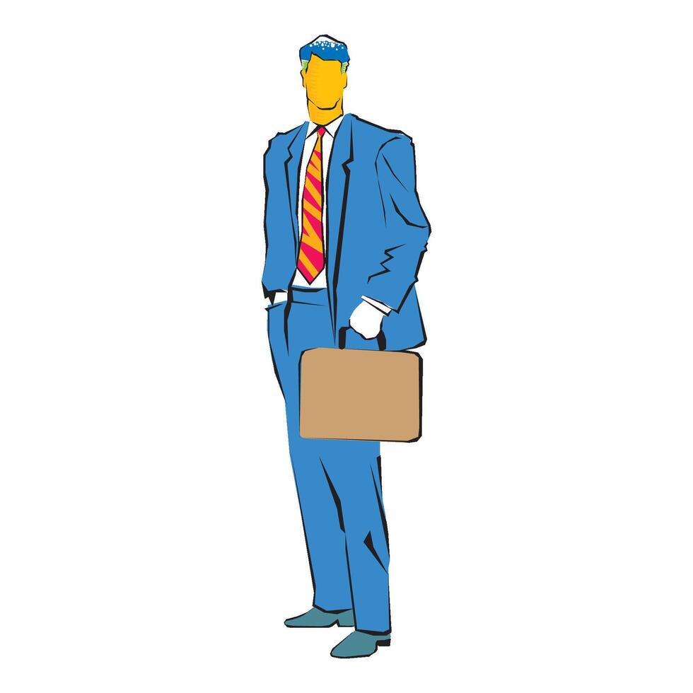 abstract Clipart of a businessman stands and holds a bag in his hand vector