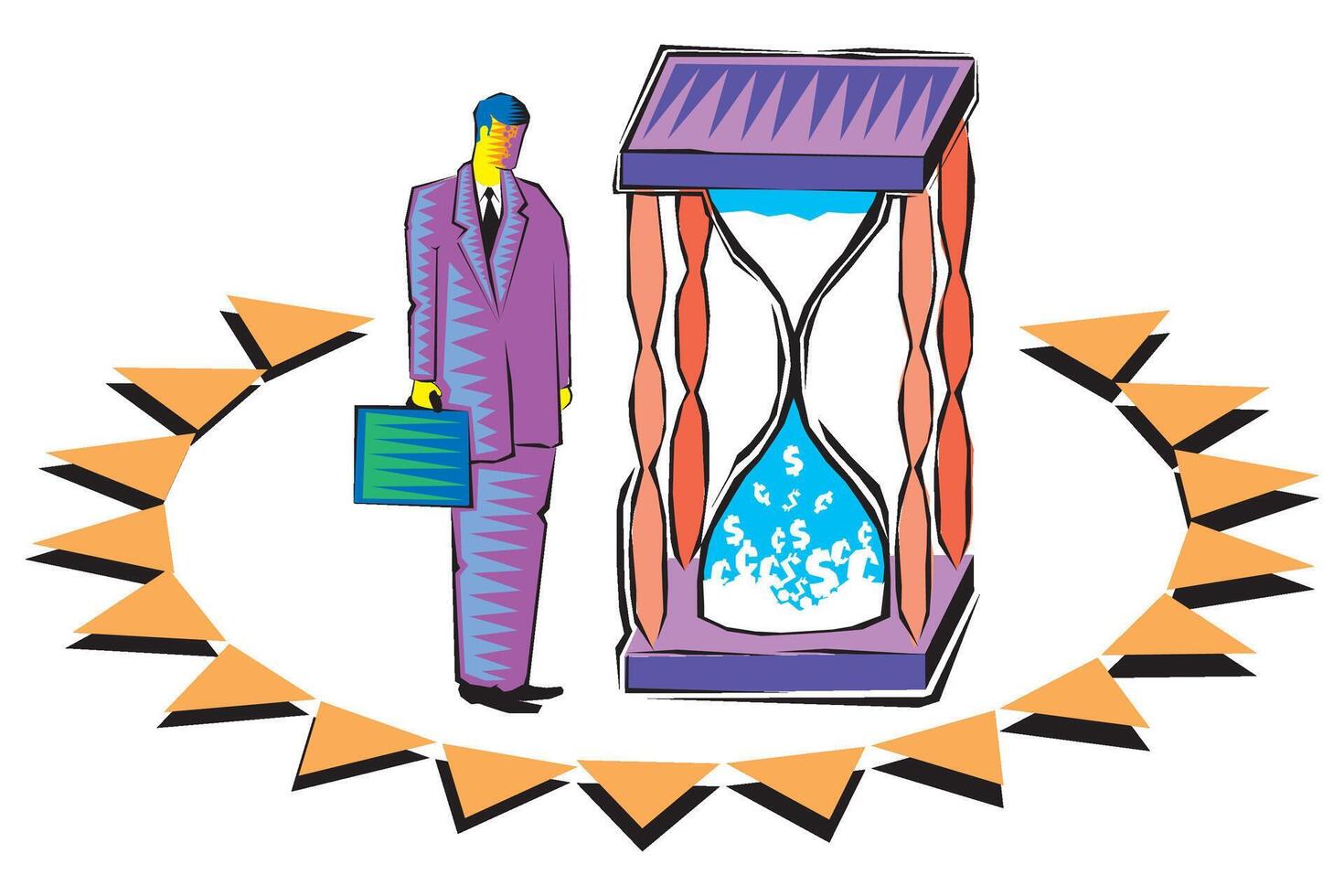 Clip Art of Sand running through the bulbs of an hourglass measuring the passing time in a countdown to a deadline vector