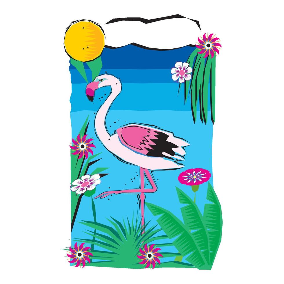 an illustration of flamingo bird pink bird with long legs vector