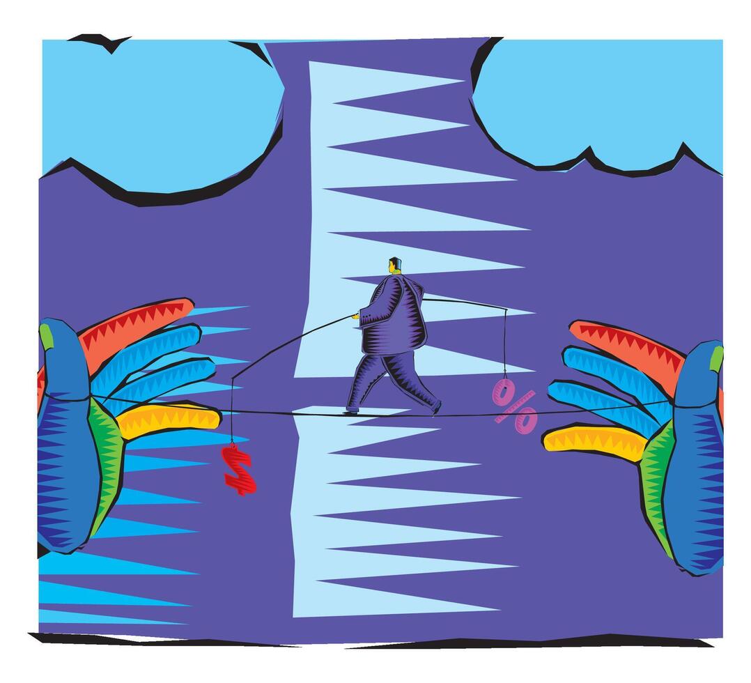 Clipart of Businessman Walking the tight rope vector