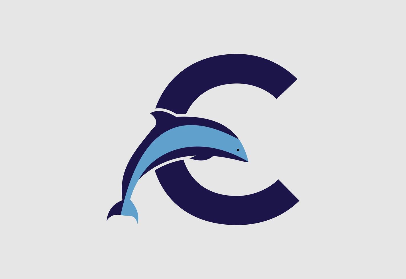 Dolphin illustration and letter C for icon, vector