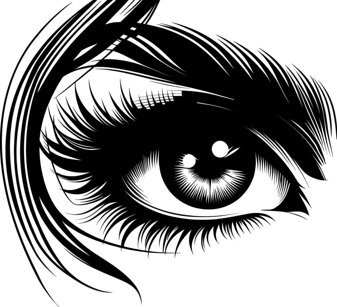 girls eye silhouette illustration black and white vector