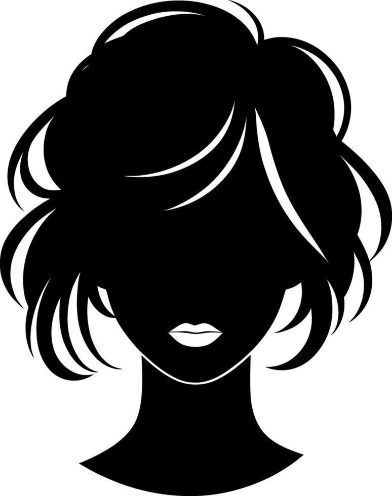 Girl's or woman's face with beautiful hair Black and white silhouette vector