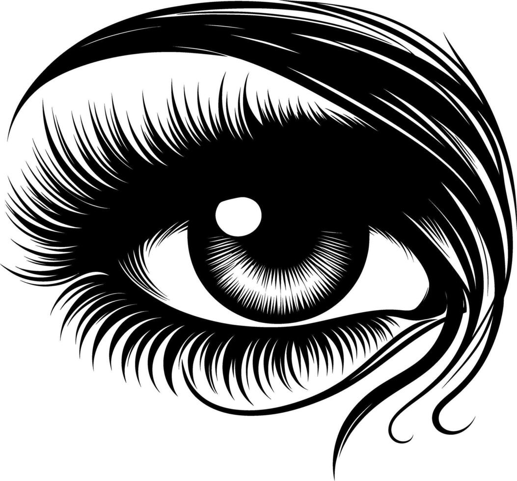 girls eye silhouette illustration black and white vector