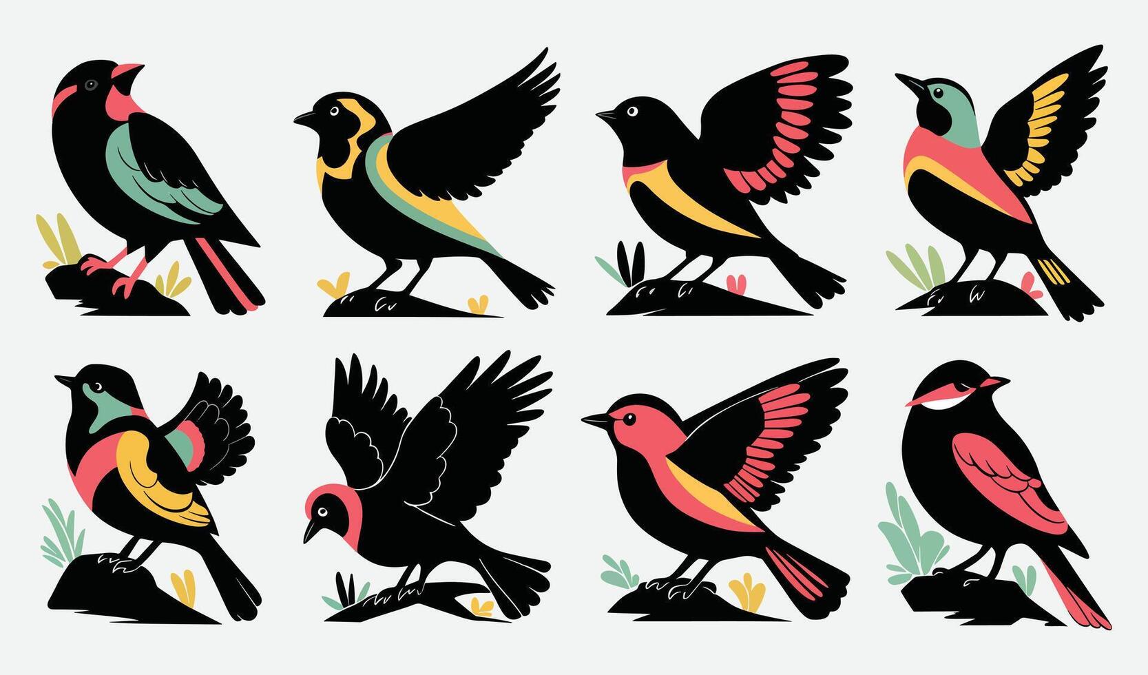 Birds Silhouette Collection Hand drawn vector