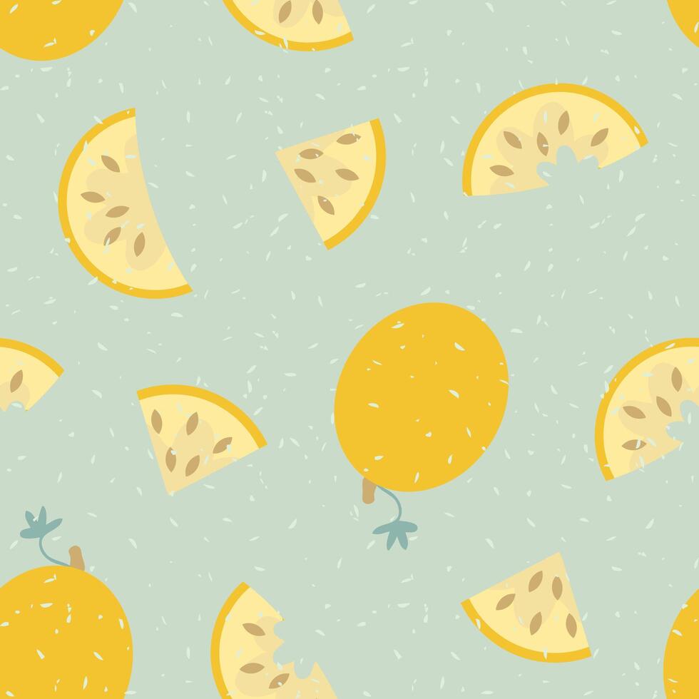 Seamless pattern with retro style textured melons. Perfect print for card, label, textile, fabric, paper. Hand drawn illustration. vector