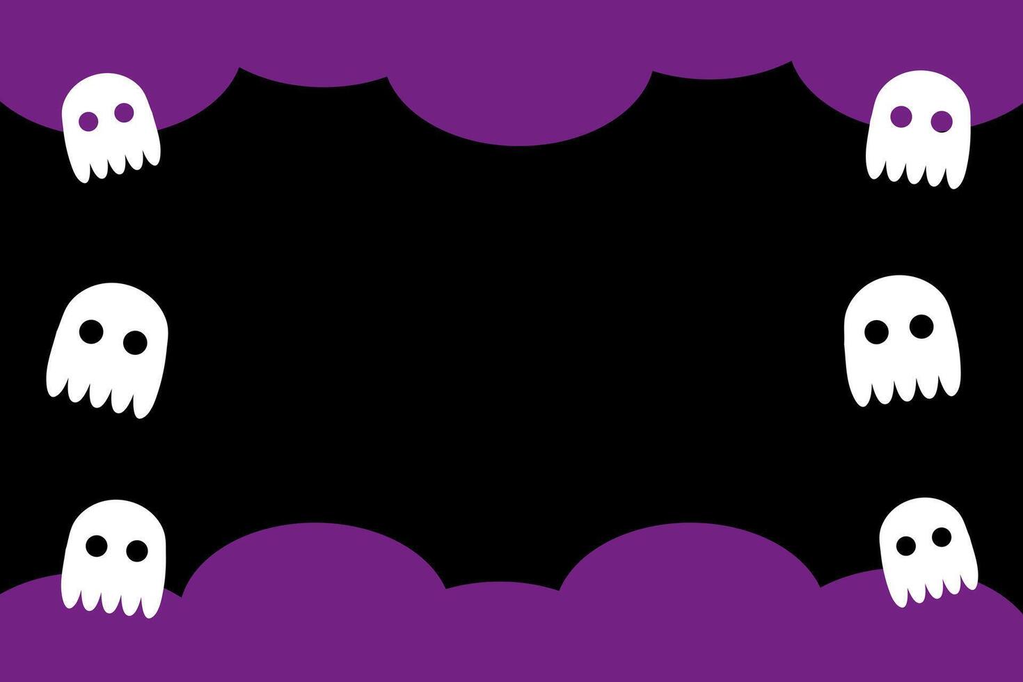 Ghosts on the cloud sky background Halloween banner with empty copy space. Spooky design for card, invitation, label, sale. Hand drawn illustration. vector