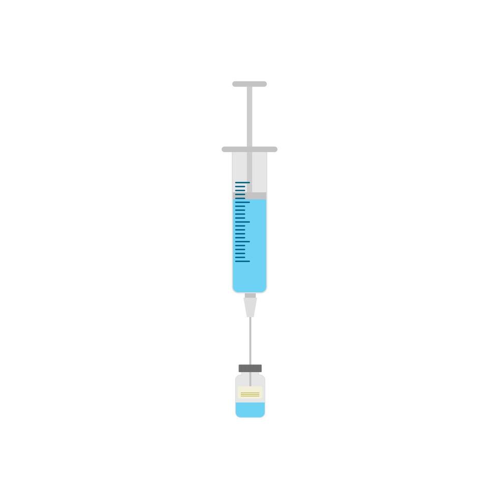 syringe with vaccine bottle flat design illustration isolated on white background. Medical And Healthcare Icon In Flat Design Style. Syringe and medicine bottle vector