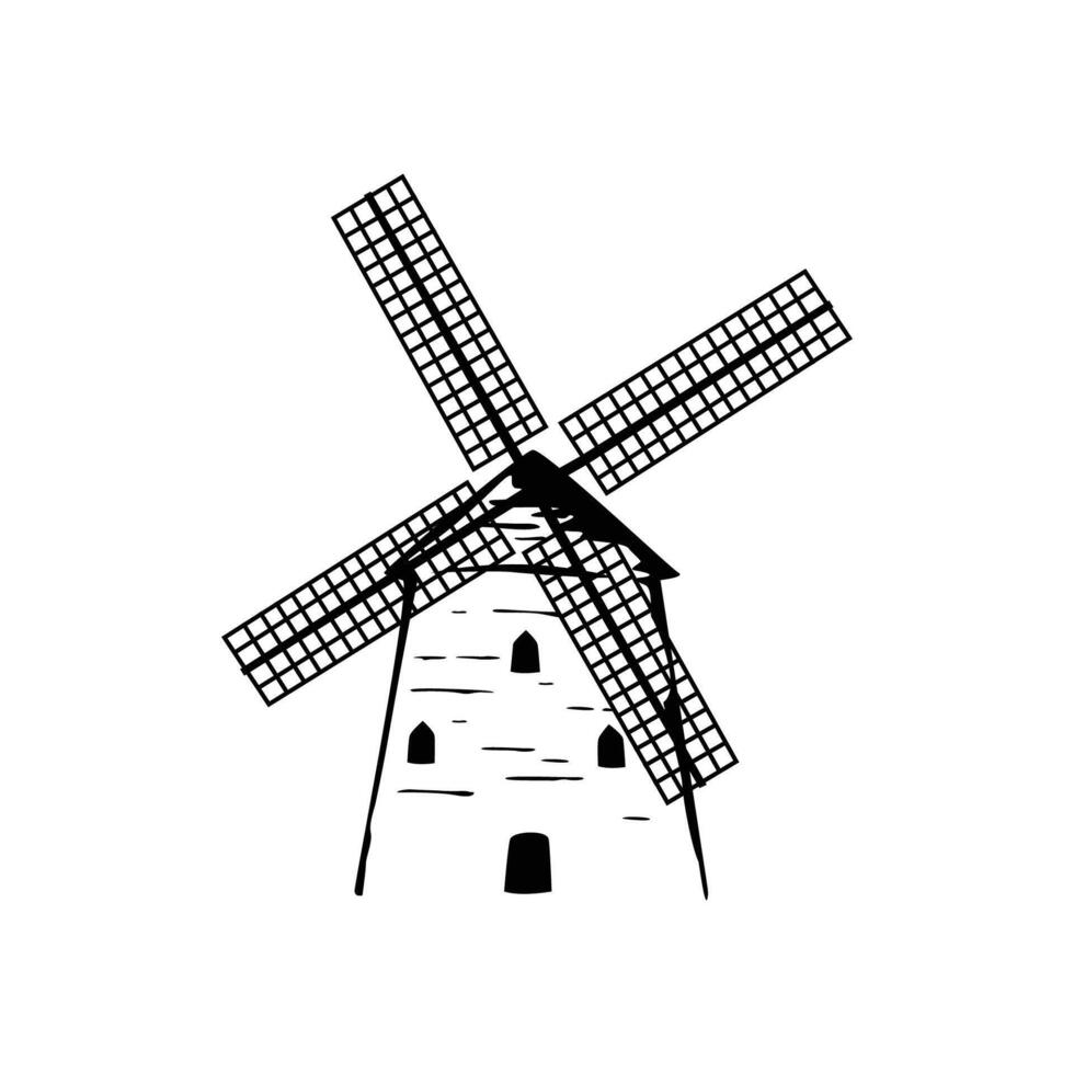 windmill silhouette design. traditional building in Holland. vector