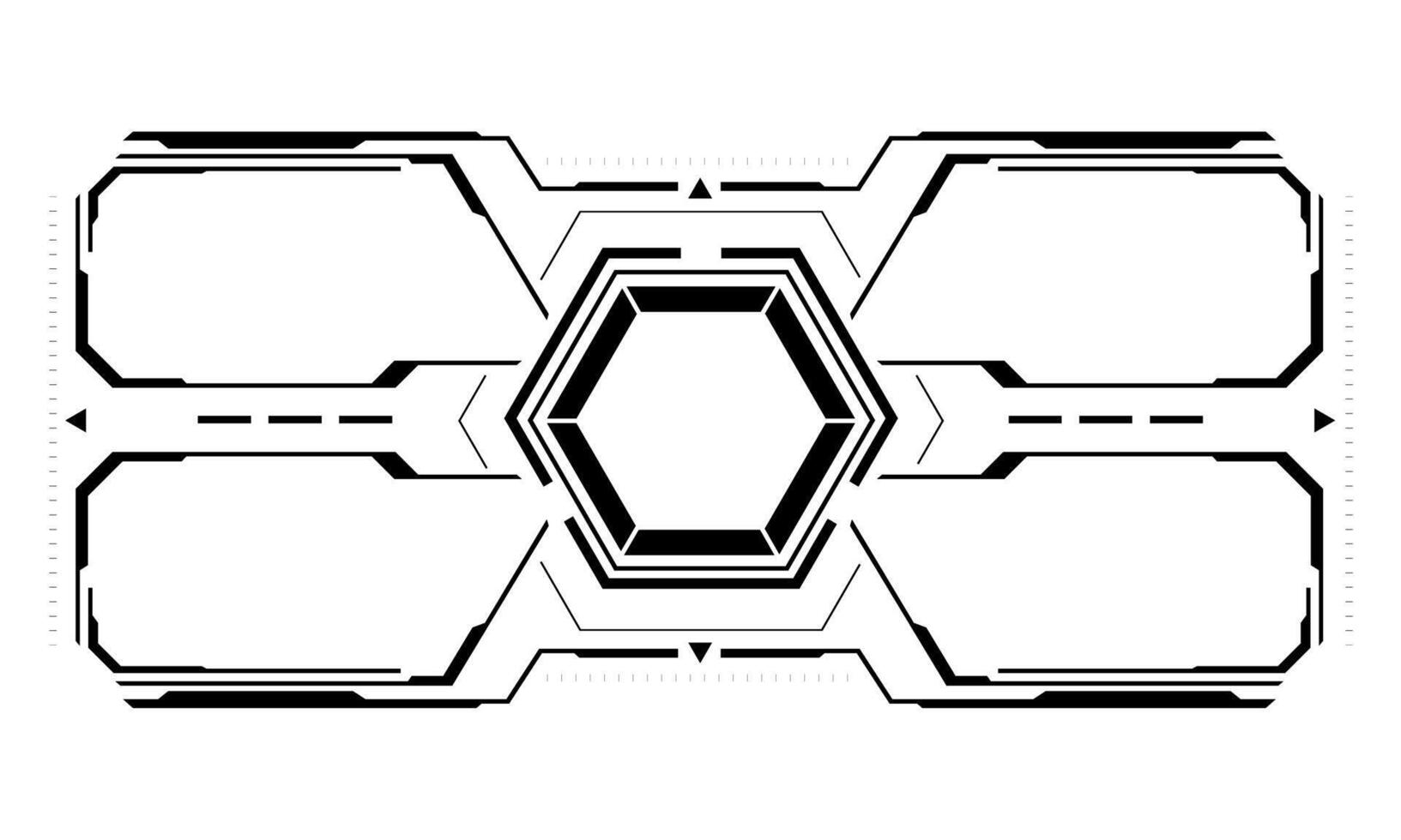 HUD sci-fi interface screen view black geometric on white design virtual reality futuristic technology creative display vector