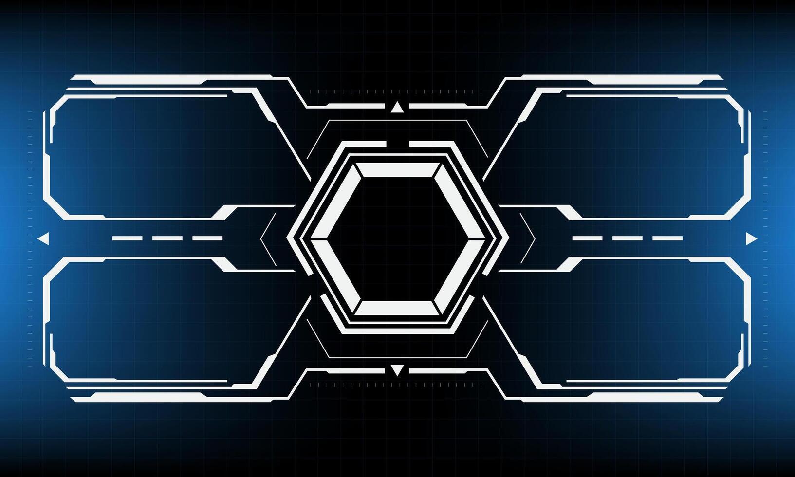 HUD white sci-fi interface screen view black geometric design virtual reality futuristic technology creative display on blue vector