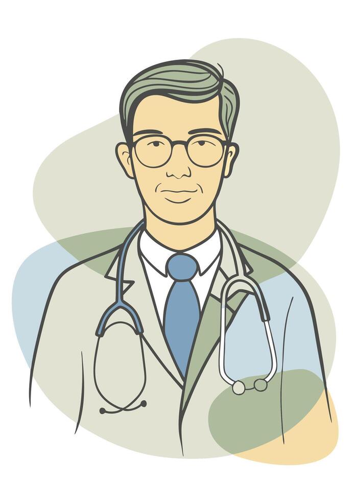 One line art of Doctor drawing Abstract minimal continuous line wall decor vector
