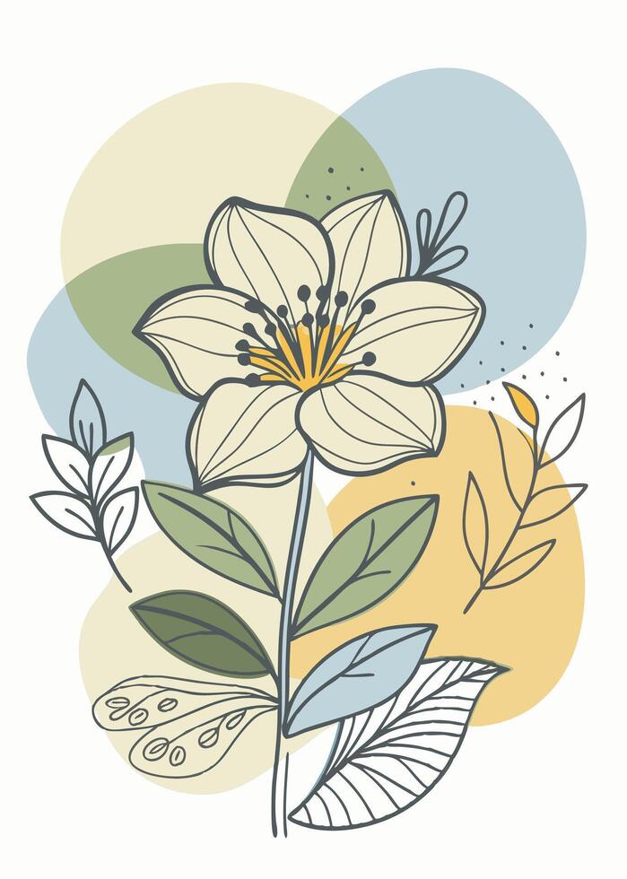 One line art of flower drawing Abstract minimal floral continuous line art vector