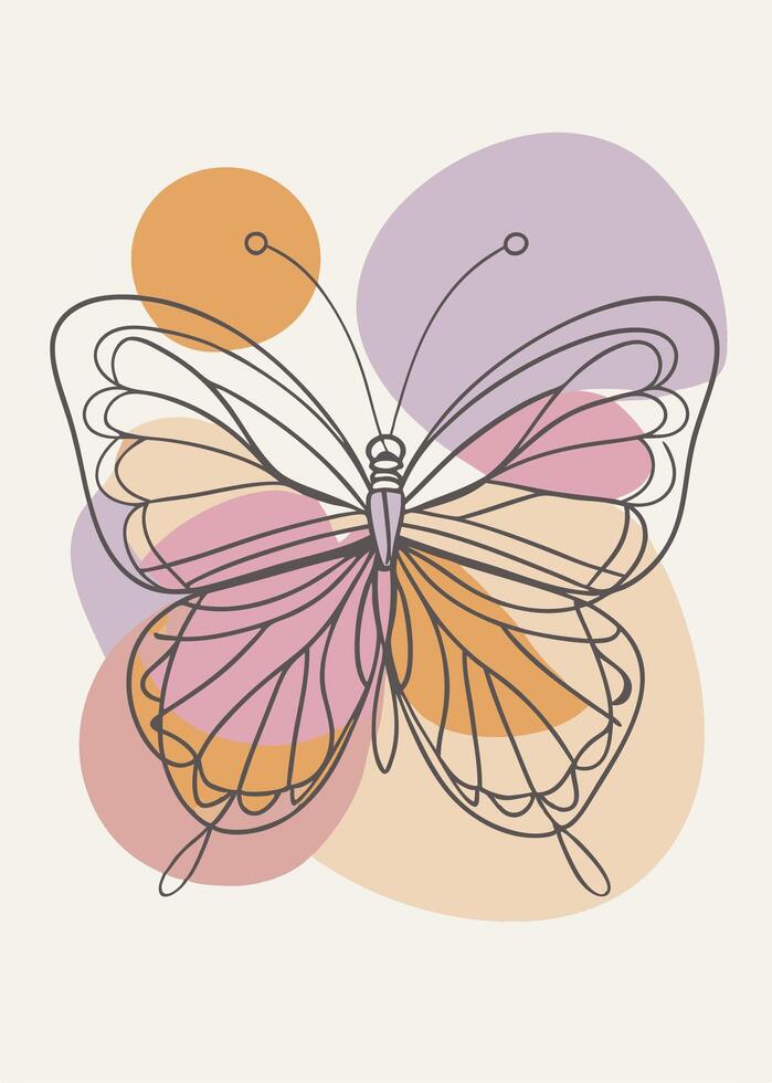 One line art of Butterfly drawing Abstract minimal continuous line wall decor vector