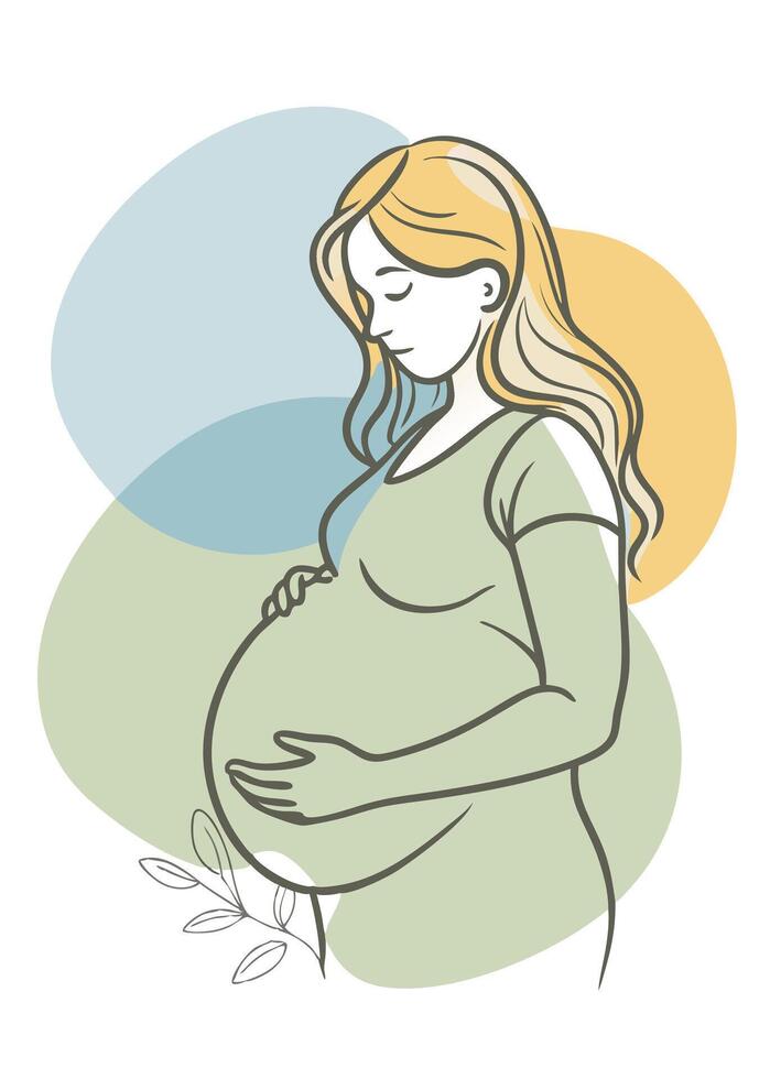 One line art of Pregnant women drawing Abstract minimal continuous line wall decor vector