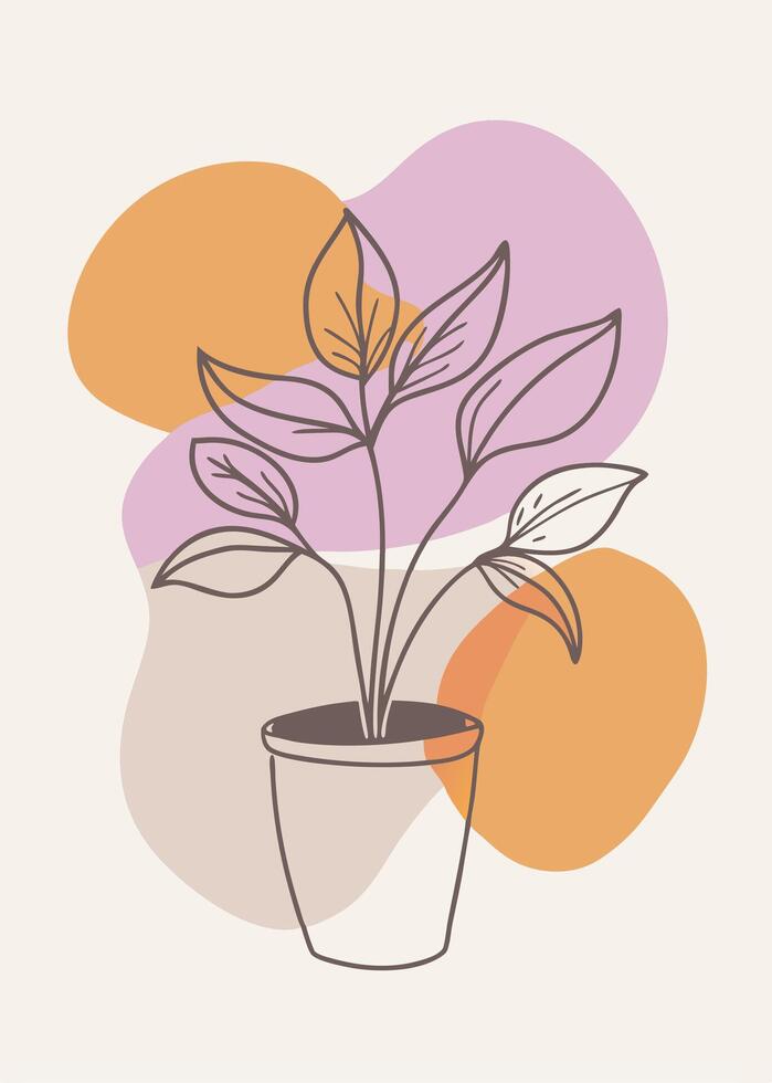 One line art of indoor plant drawing Abstract minimal continuous line wall decor vector