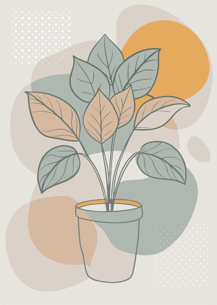 One line art of indoor plant drawing Abstract minimal continuous line wall decor vector