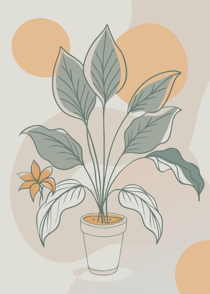 One line art of indoor plant drawing Abstract minimal continuous line wall decor vector