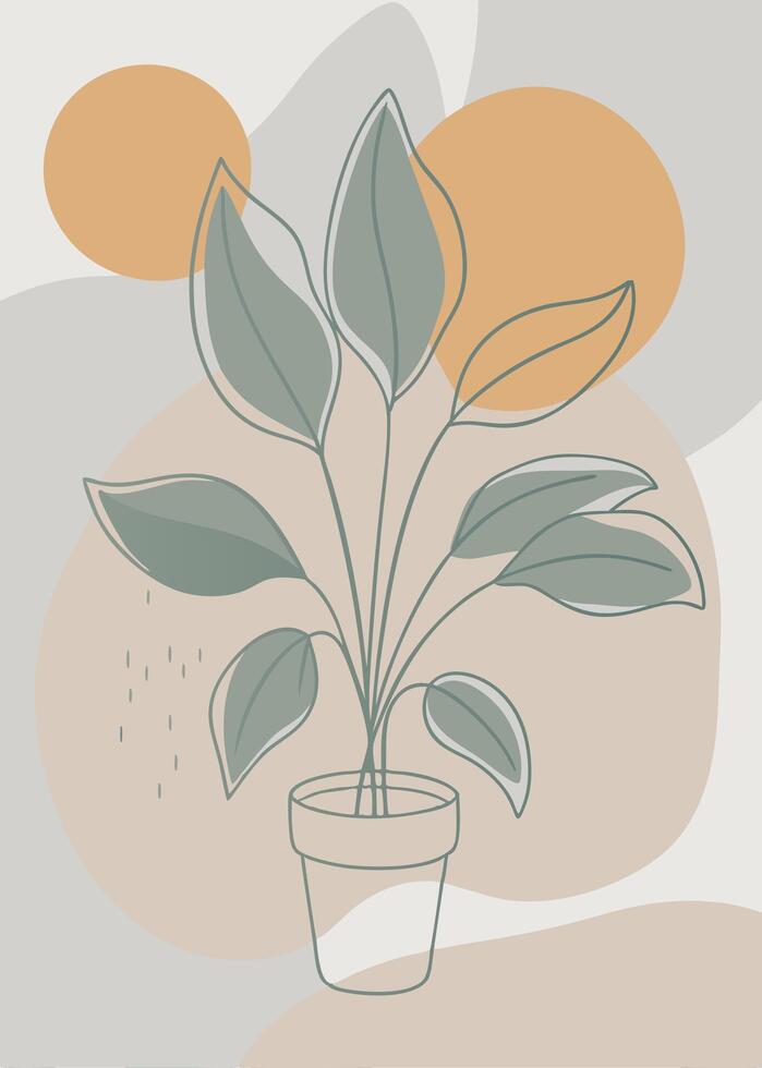 One line art of indoor plant drawing Abstract minimal continuous line wall decor vector