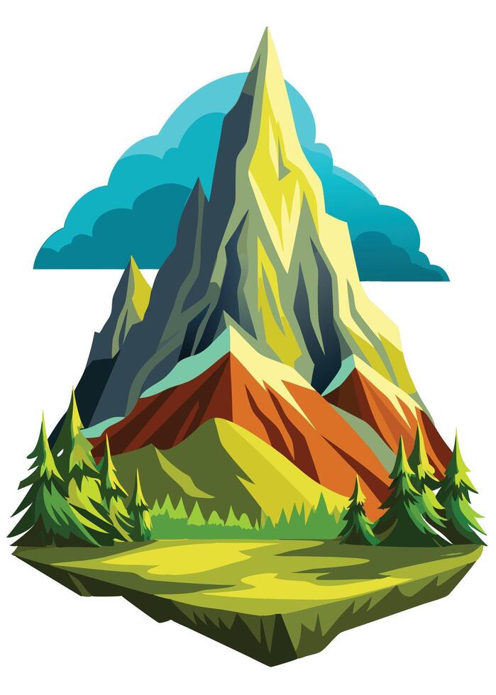 Adventures mountain drawing with river Abstract minimal flat art vector
