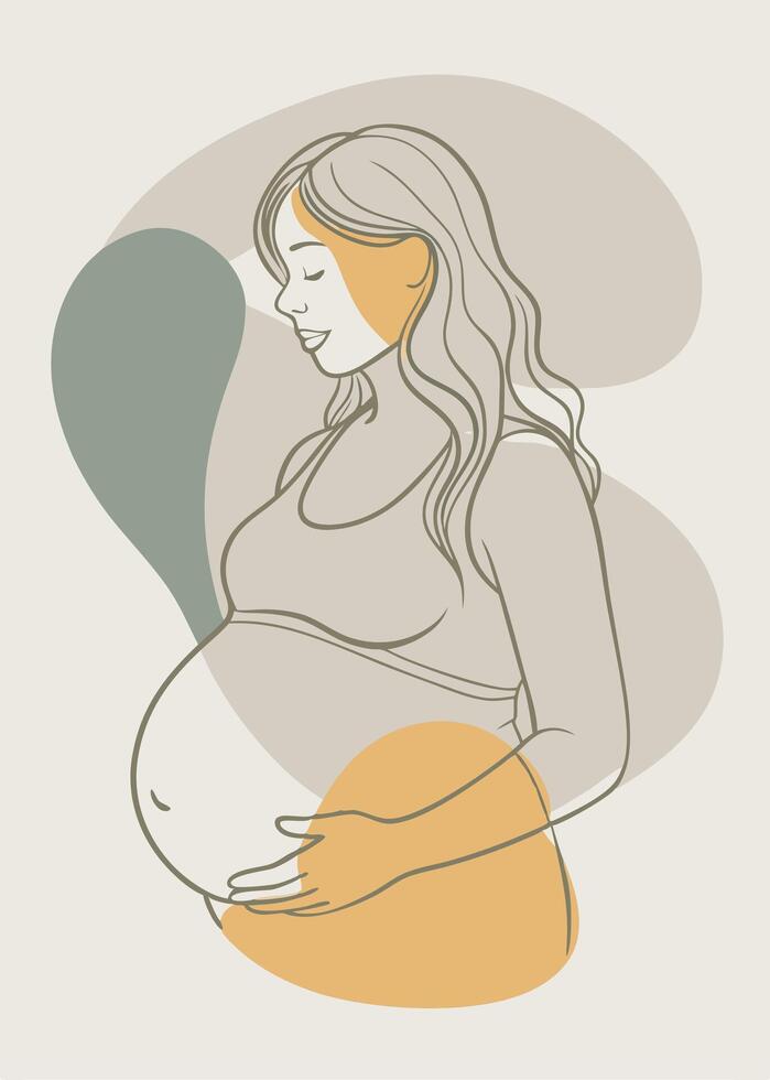 One line art of Pregnant women drawing Abstract minimal continuous line wall decor vector