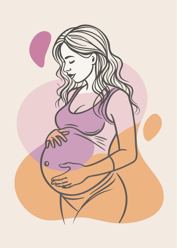 One line art of Pregnant women drawing Abstract minimal continuous line wall decor vector