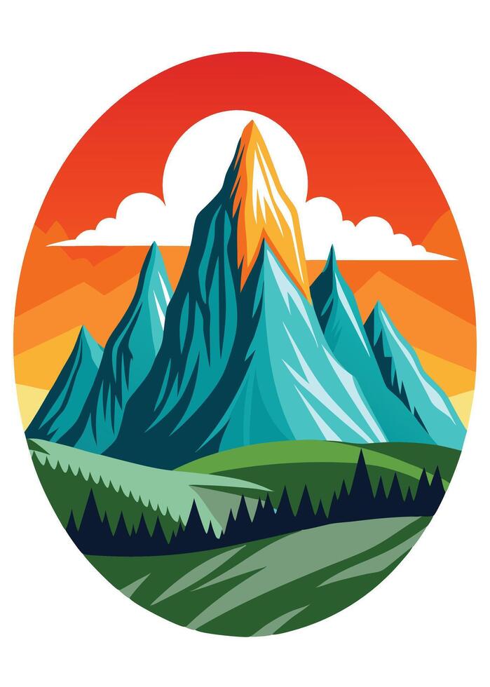 Adventures mountain drawing Abstract minimal flat art vector