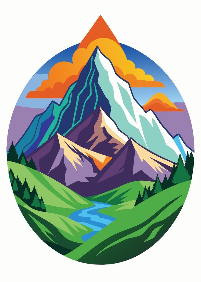 Adventures mountain drawing Abstract minimal flat art vector