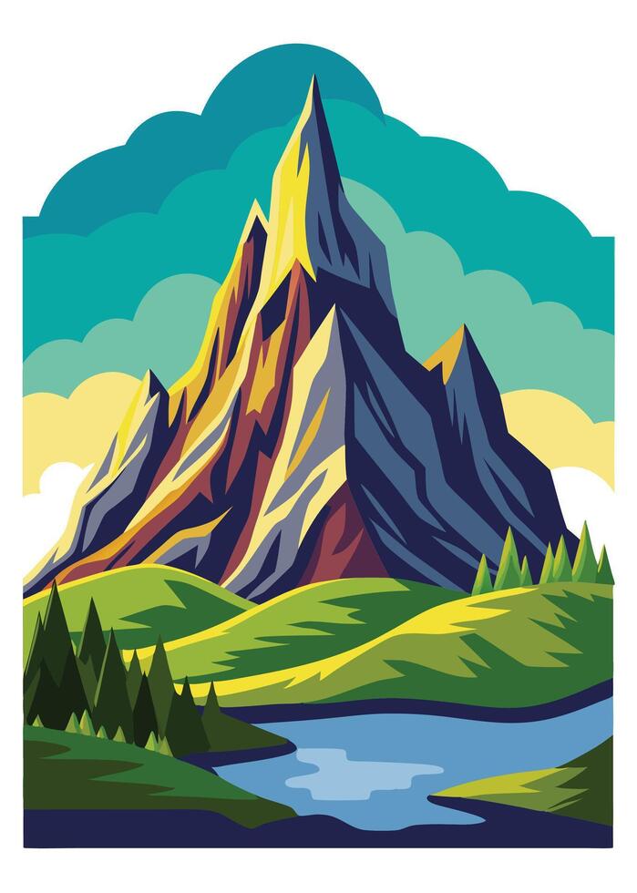 Adventures mountain drawing Abstract minimal flat art vector