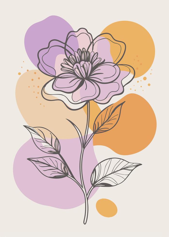 One line art of flower drawing Abstract minimal floral continuous line art vector