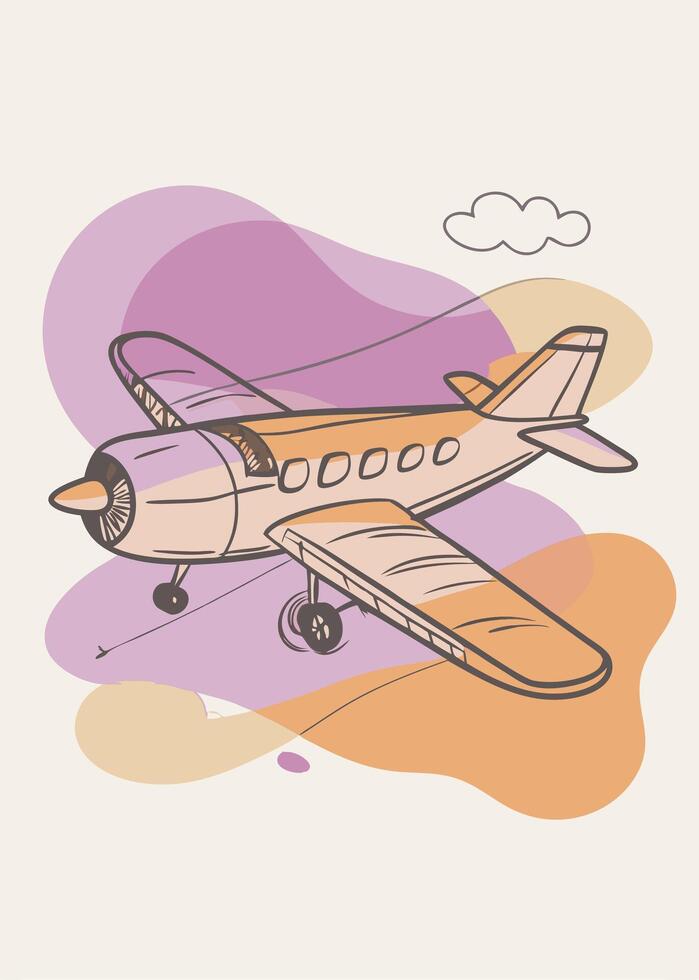 One line art of flying airplane drawing Abstract minimal continuous line wall decor vector