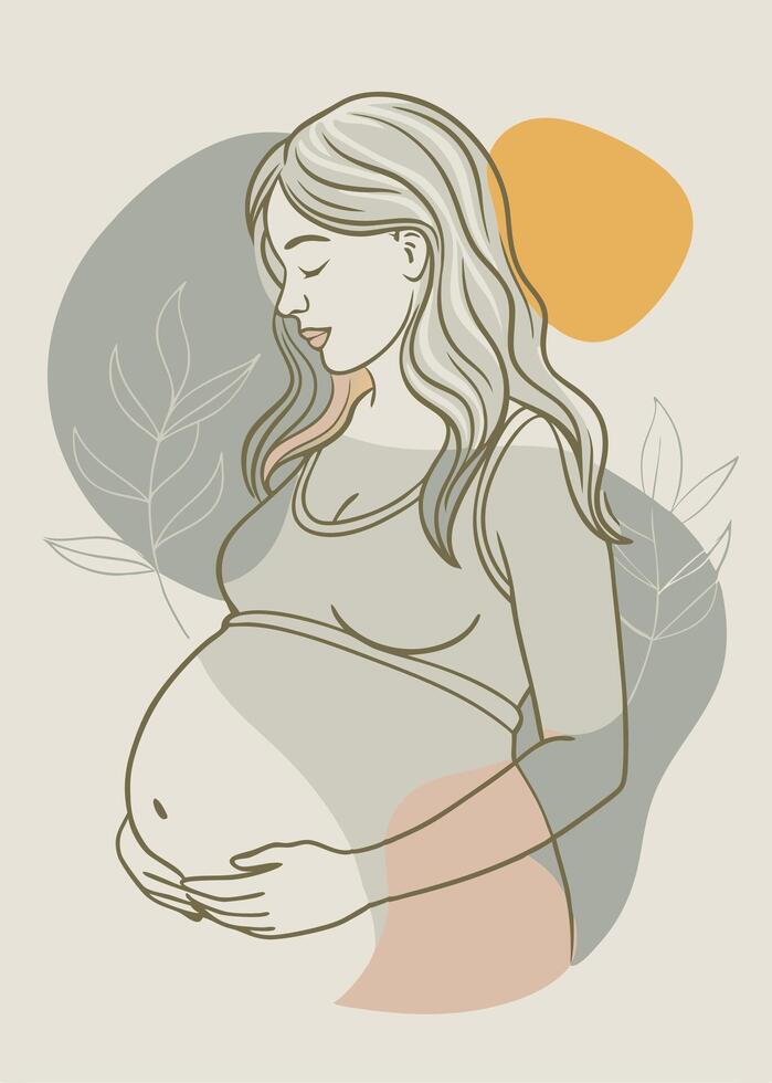 One line art of Pregnant women drawing Abstract minimal continuous line wall decor vector