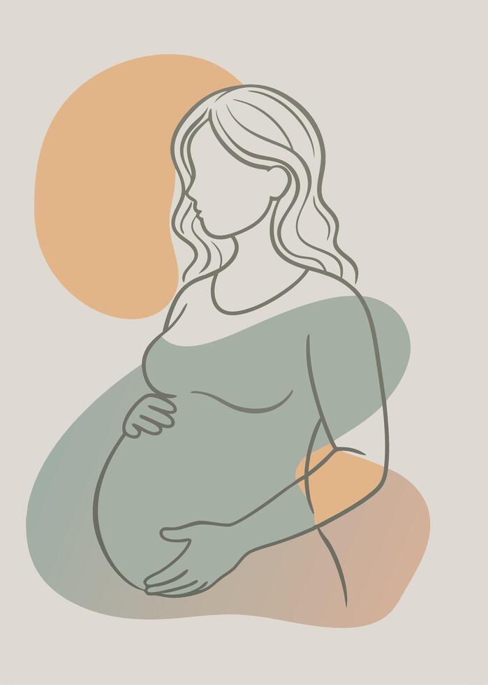 One line art of Pregnant women drawing Abstract minimal continuous line wall decor vector